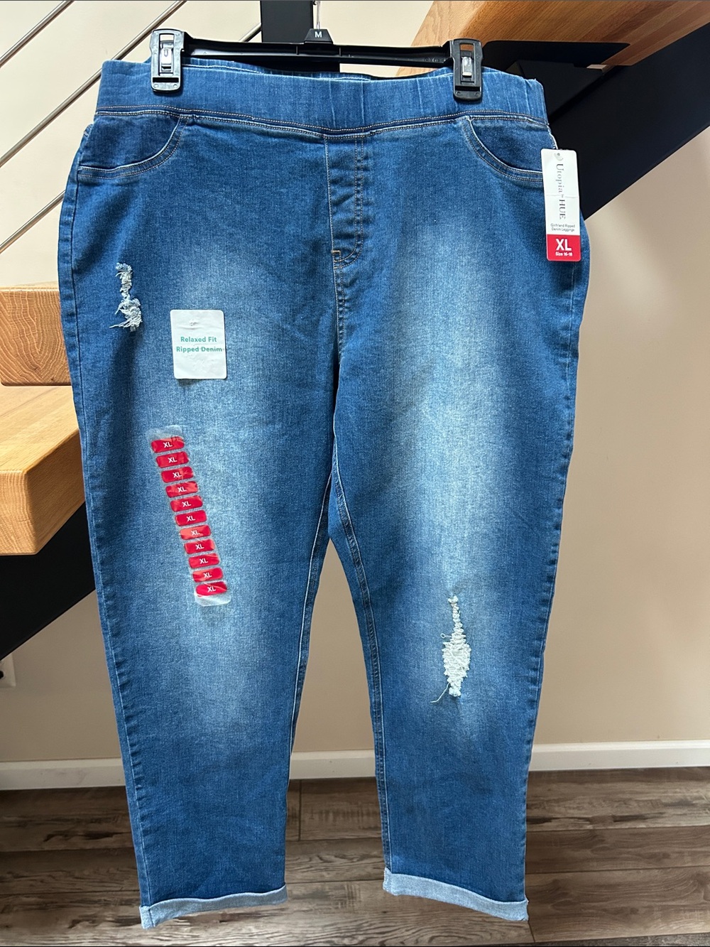 Stretch Ripped Ankle Jeans - Blue